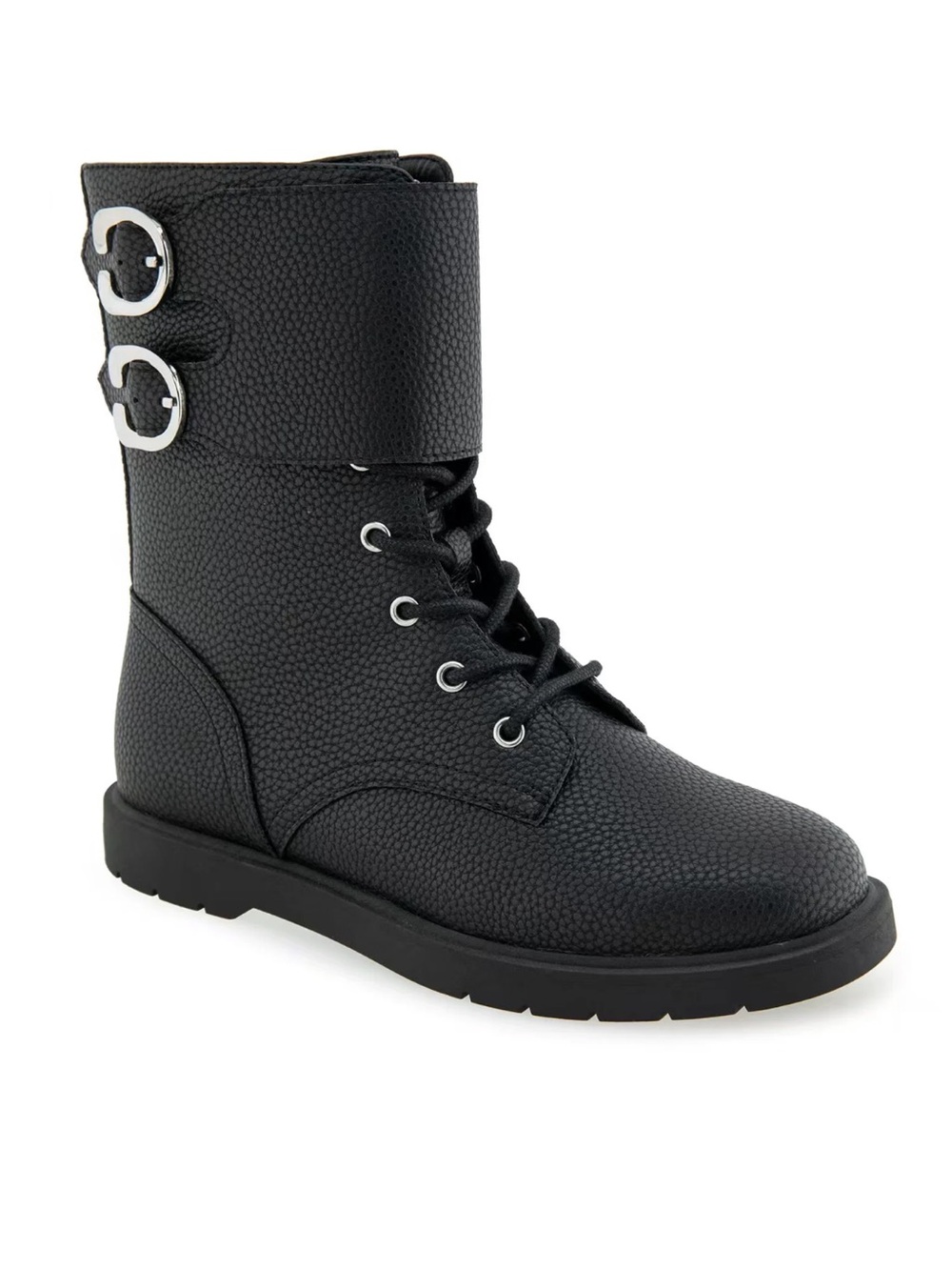 NWT! Aerosoles Women's Black Faux Leather Combat Boots size 10W Wide Width